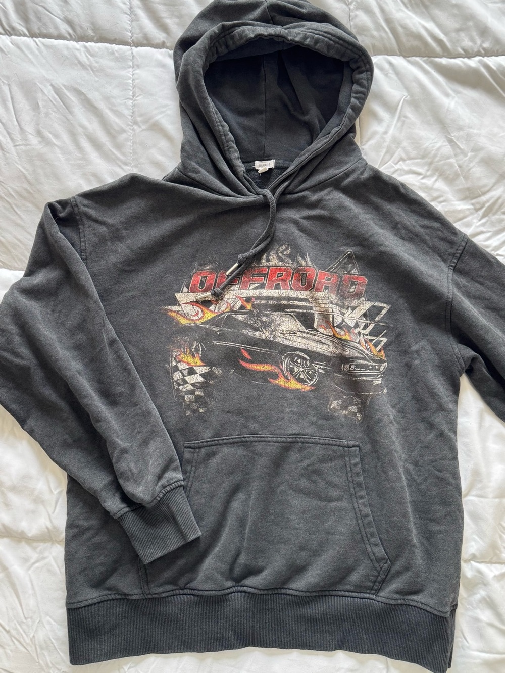 Garage Charcoal Gray Hooded Pullover with Vintage Car Graphic